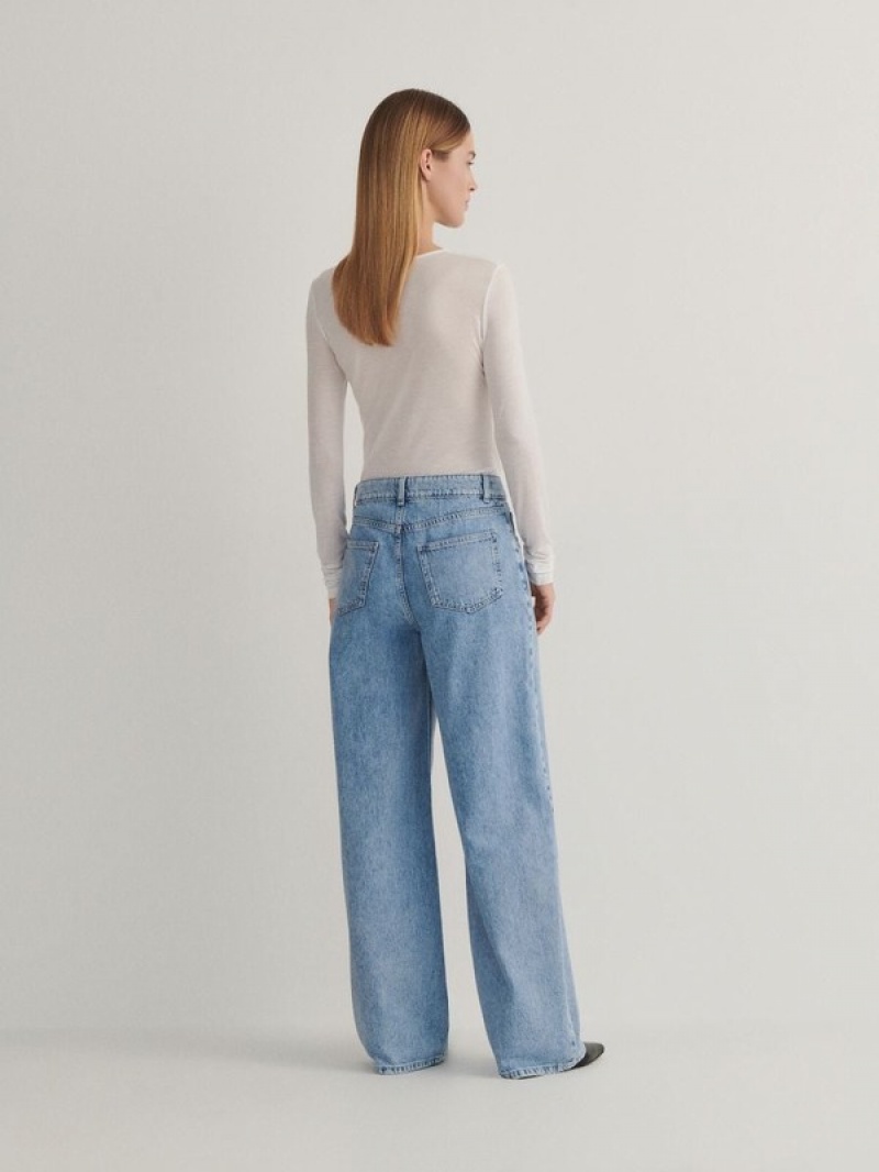 Blue Reserved Wide Leg Women's Jeans | FJNA-70543