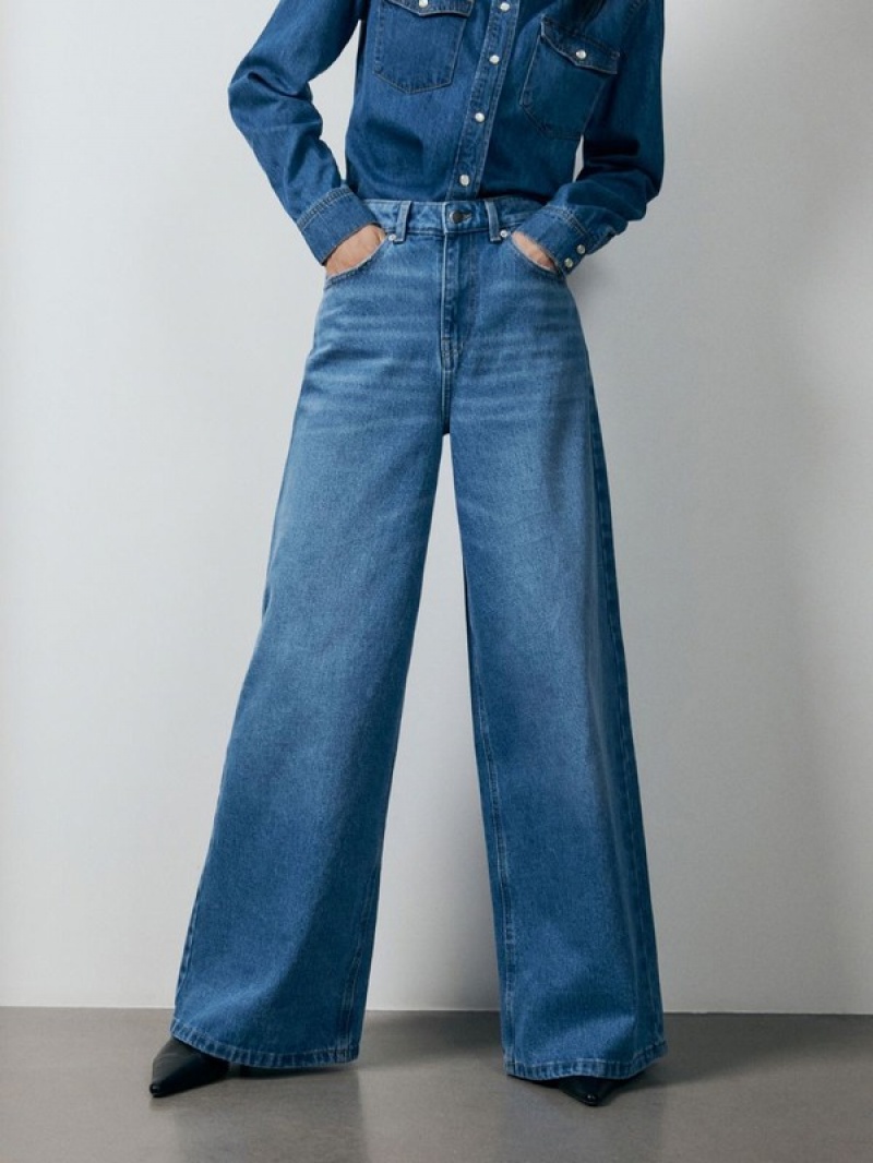 Blue Reserved Wide Leg Women's Jeans | RNJP-76231