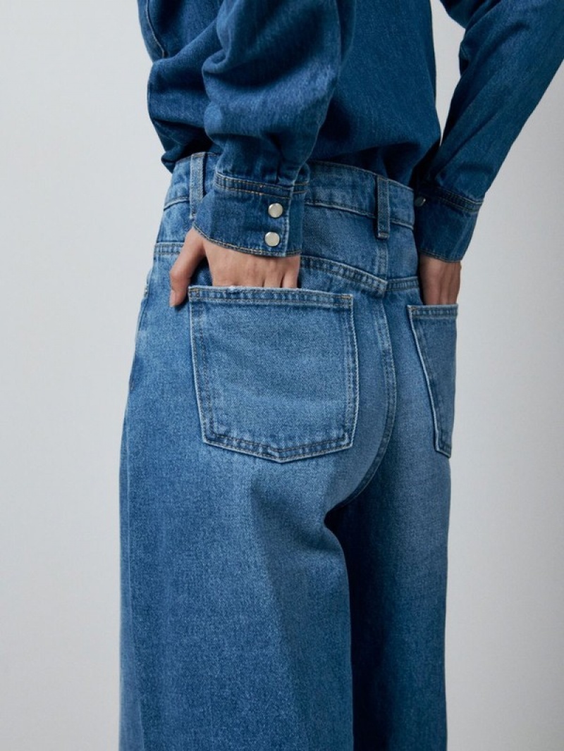 Blue Reserved Wide Leg Women's Jeans | RNJP-76231