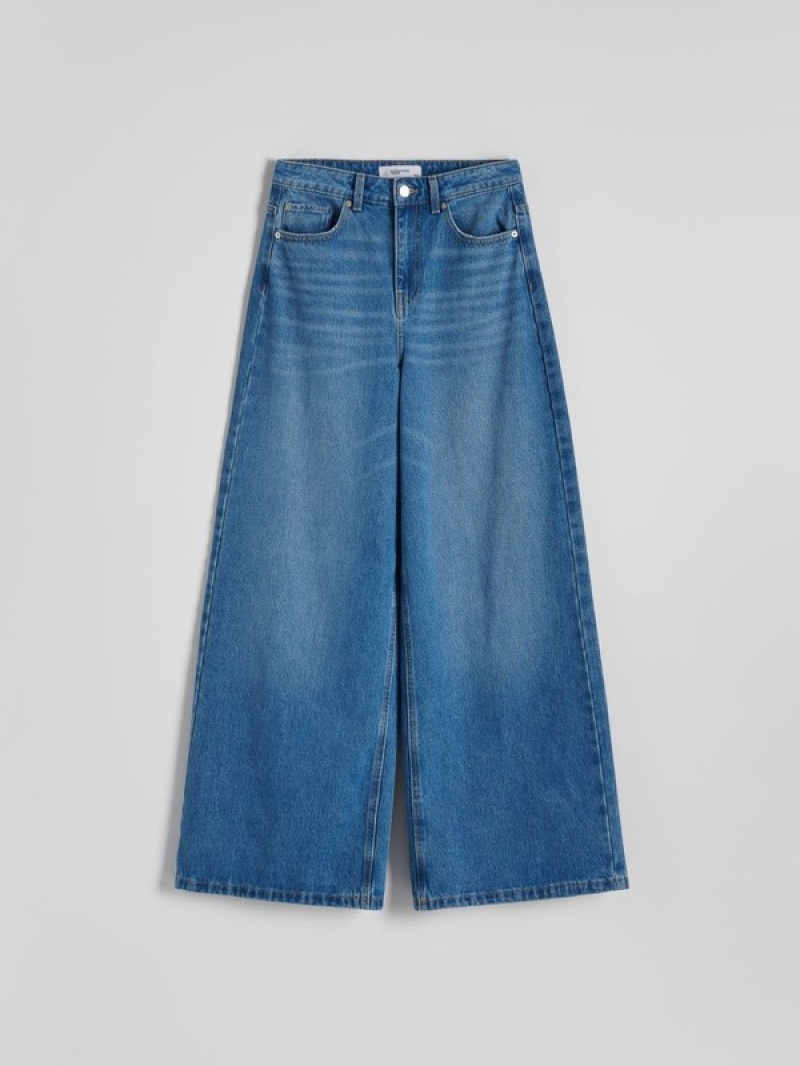 Blue Reserved Wide Leg Women's Jeans | RNJP-76231