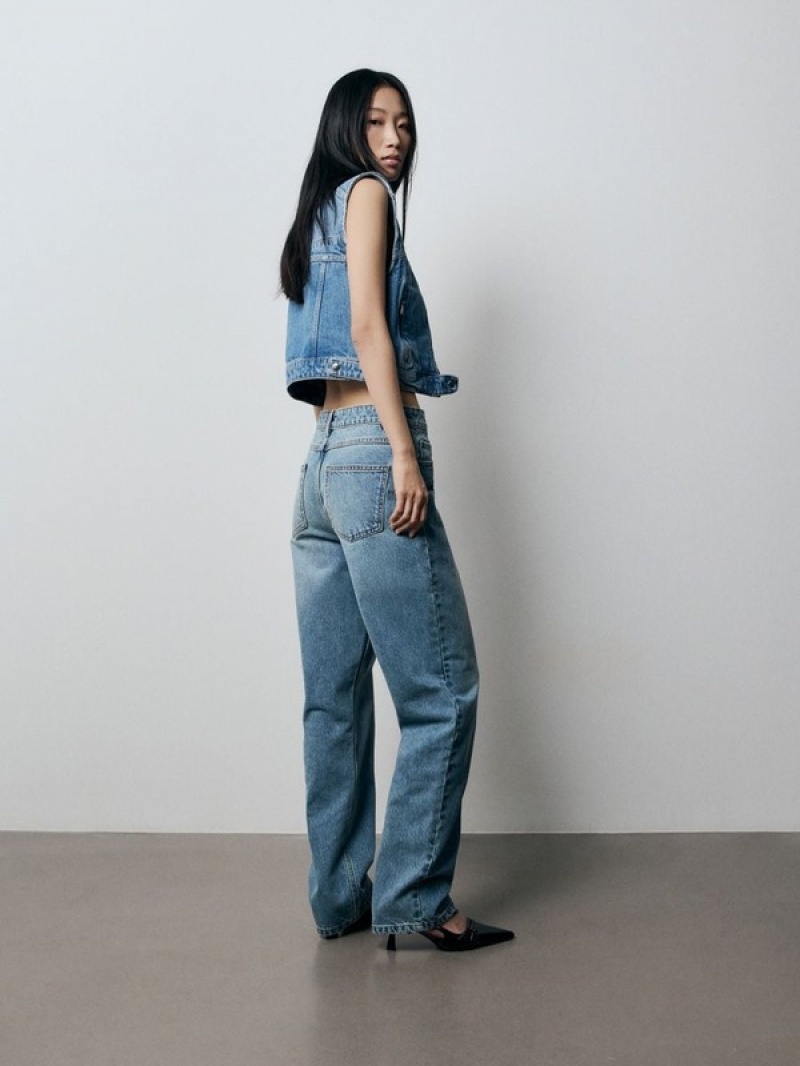 Blue Reserved Wide Leg Women's Jeans | TMUE-29051