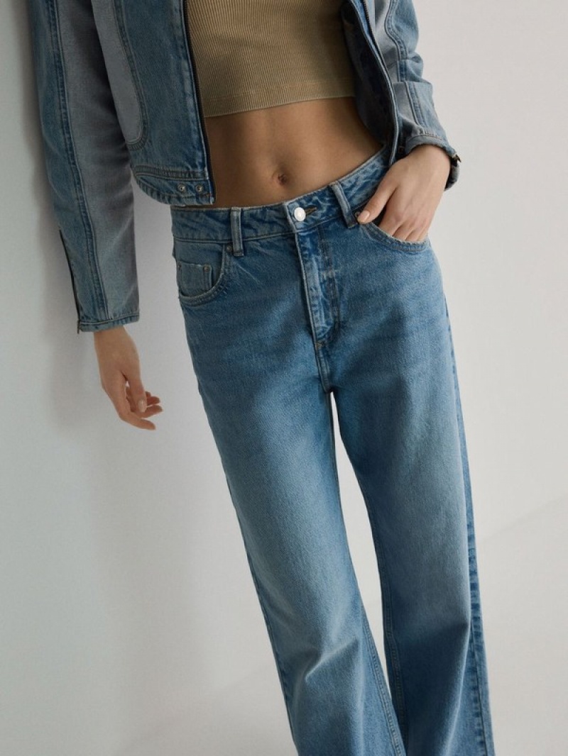 Blue Reserved Wide Leg Women's Jeans | UETK-37609