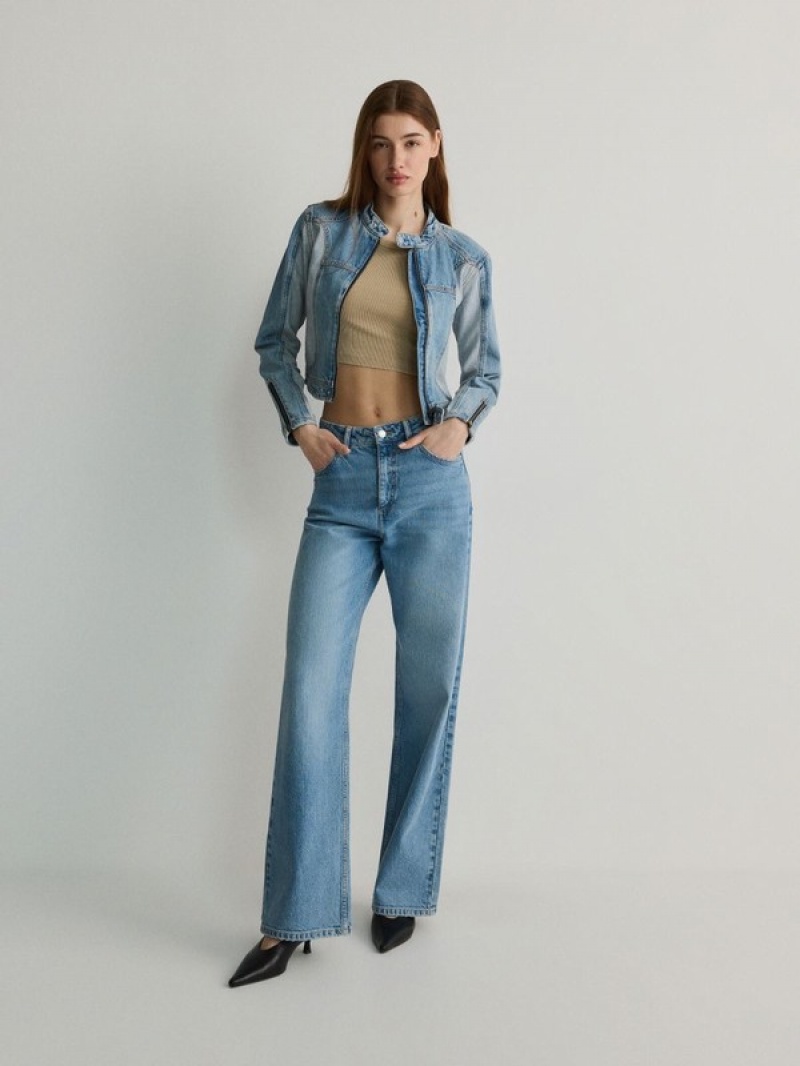 Blue Reserved Wide Leg Women's Jeans | UETK-37609