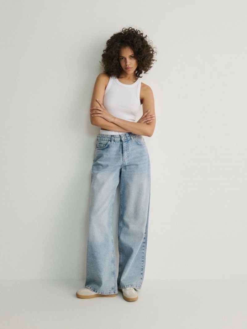 Blue Reserved Wide Leg Women's Jeans | VFIJ-35978