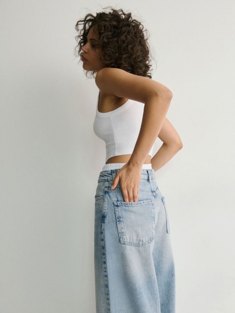 Blue Reserved Wide Leg Women's Jeans | VFIJ-35978