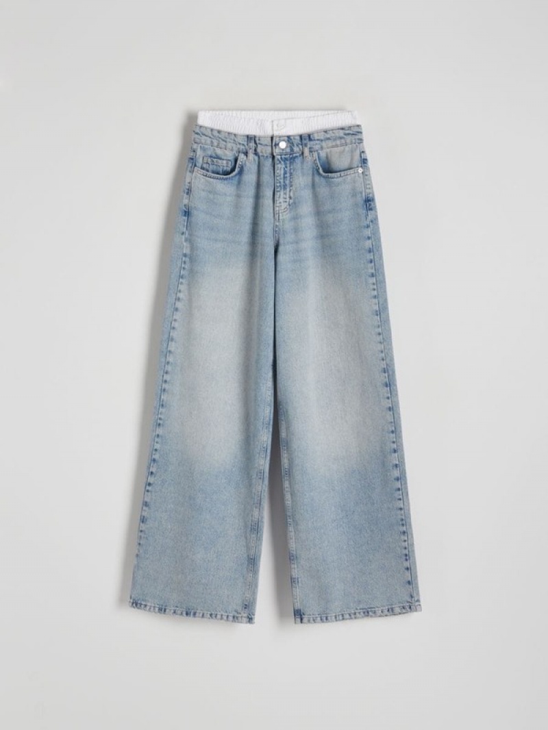 Blue Reserved Wide Leg Women's Jeans | VFIJ-35978