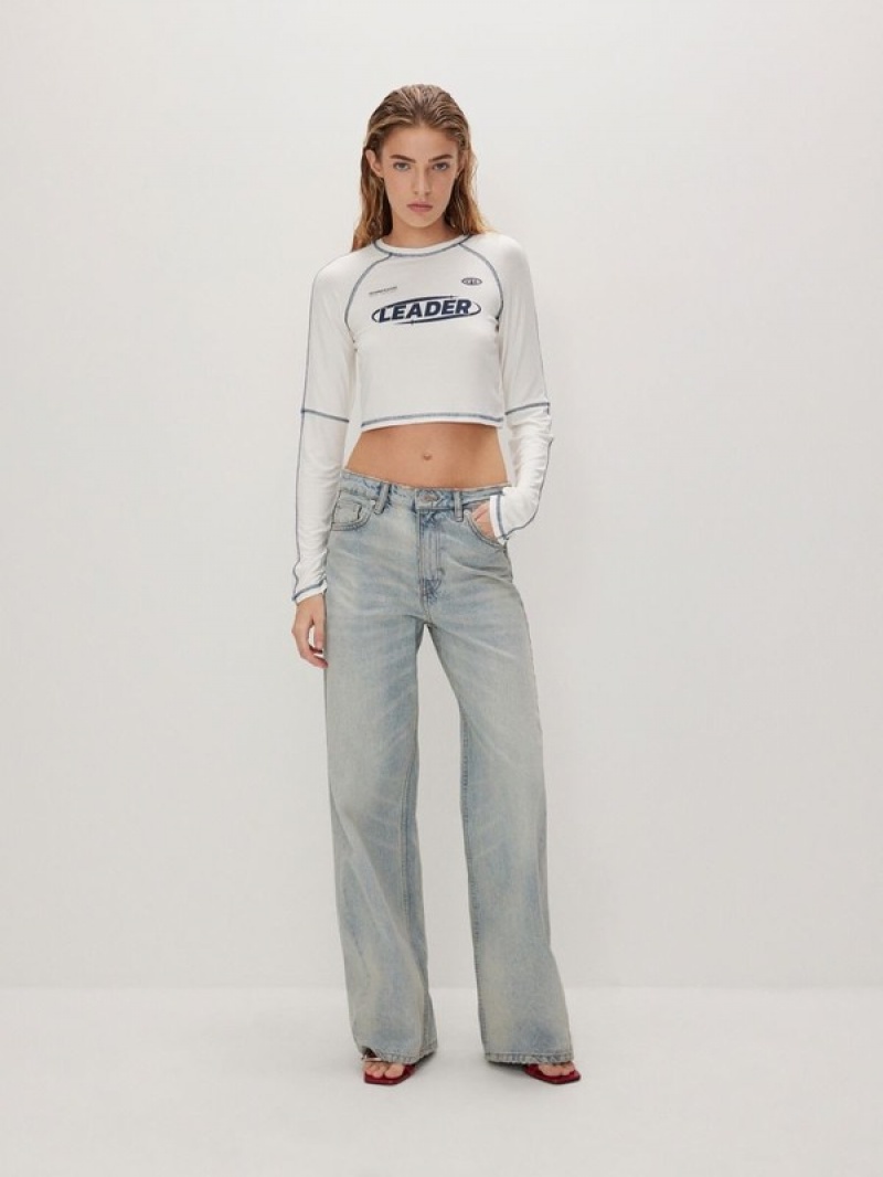 Blue Reserved Wide Leg Women's Jeans | YCVT-95134