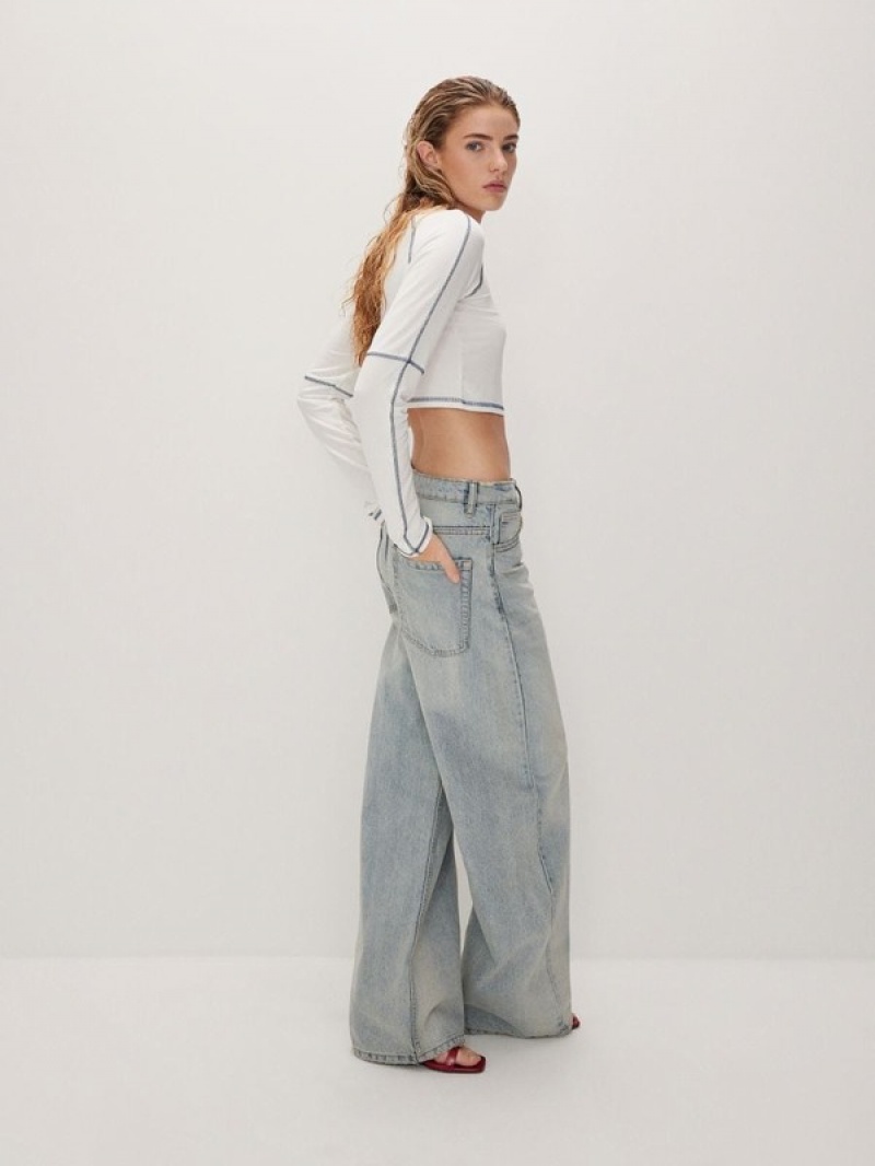 Blue Reserved Wide Leg Women's Jeans | YCVT-95134