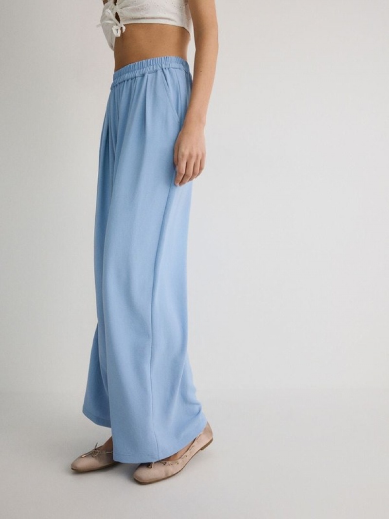 Blue Reserved Wide Leg Women's Trousers | RWBX-61530