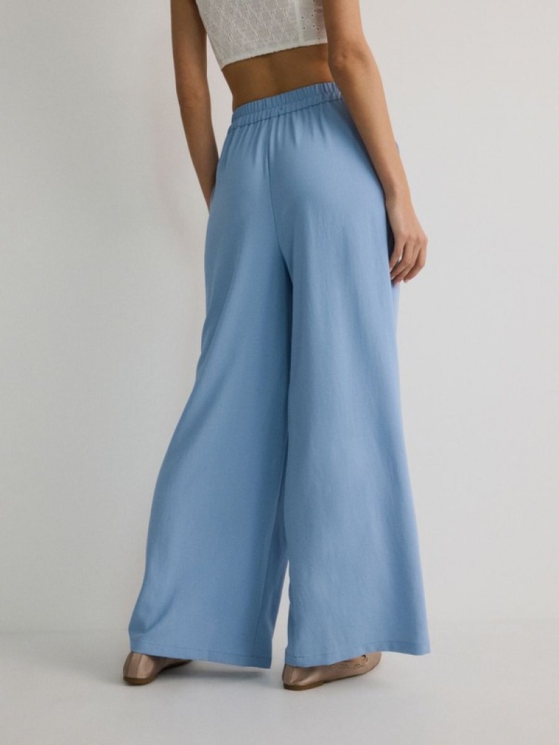 Blue Reserved Wide Leg Women's Trousers | RWBX-61530