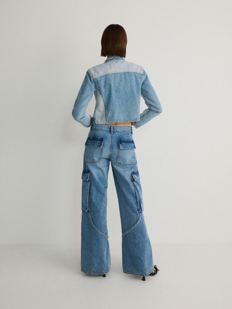 Blue Reserved Wide Legcargo Pockets Women's Jeans | XUTP-32149