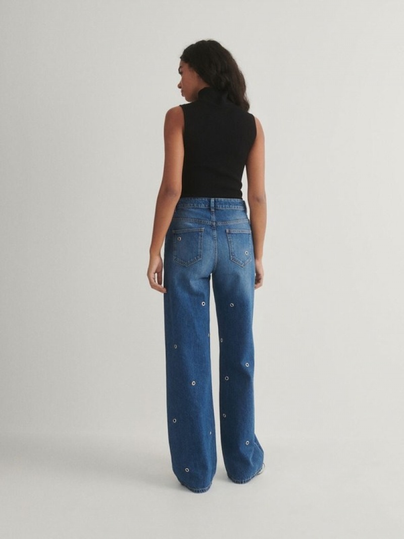 Blue Reserved Wide Legeyelets Women's Jeans | MOVL-34096