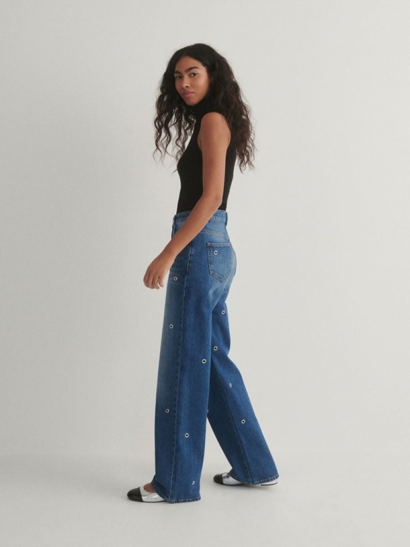 Blue Reserved Wide Legeyelets Women's Jeans | MOVL-34096