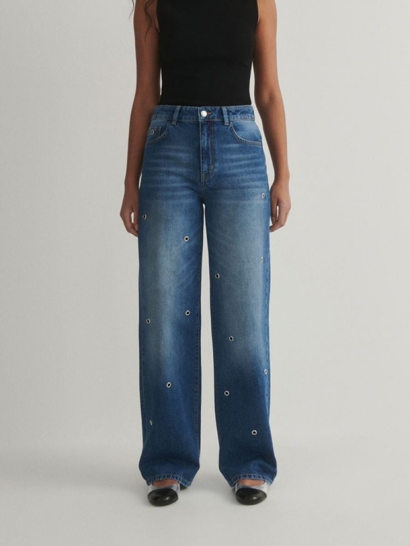 Blue Reserved Wide Legeyelets Women's Jeans | MOVL-34096