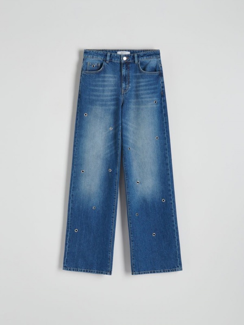 Blue Reserved Wide Legeyelets Women's Jeans | MOVL-34096