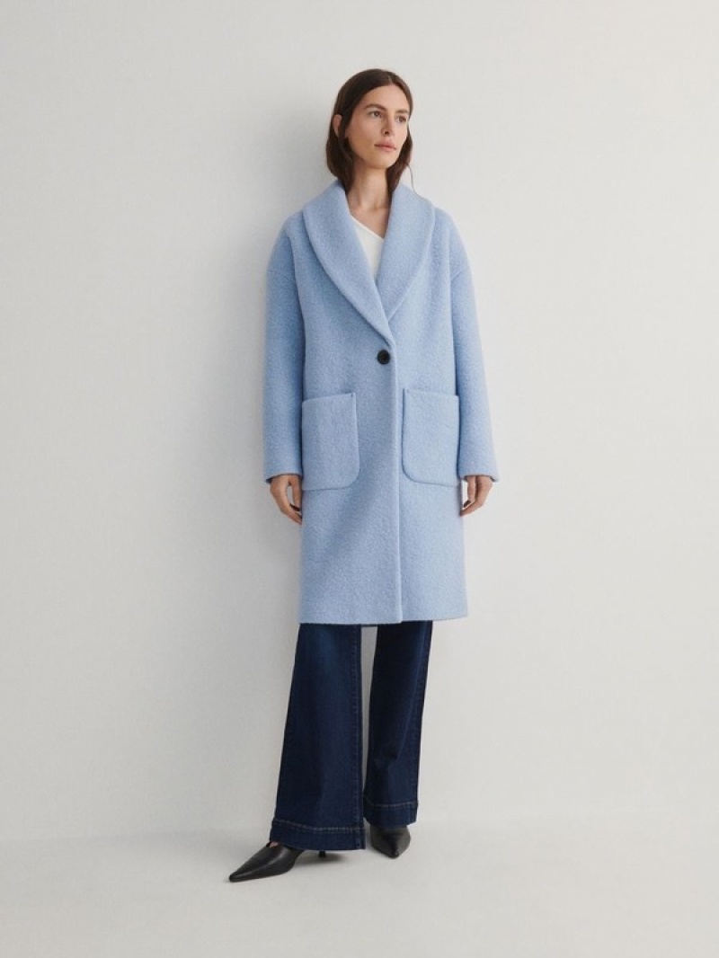 Blue Reserved Wool Women's Coats | QZEI-85692