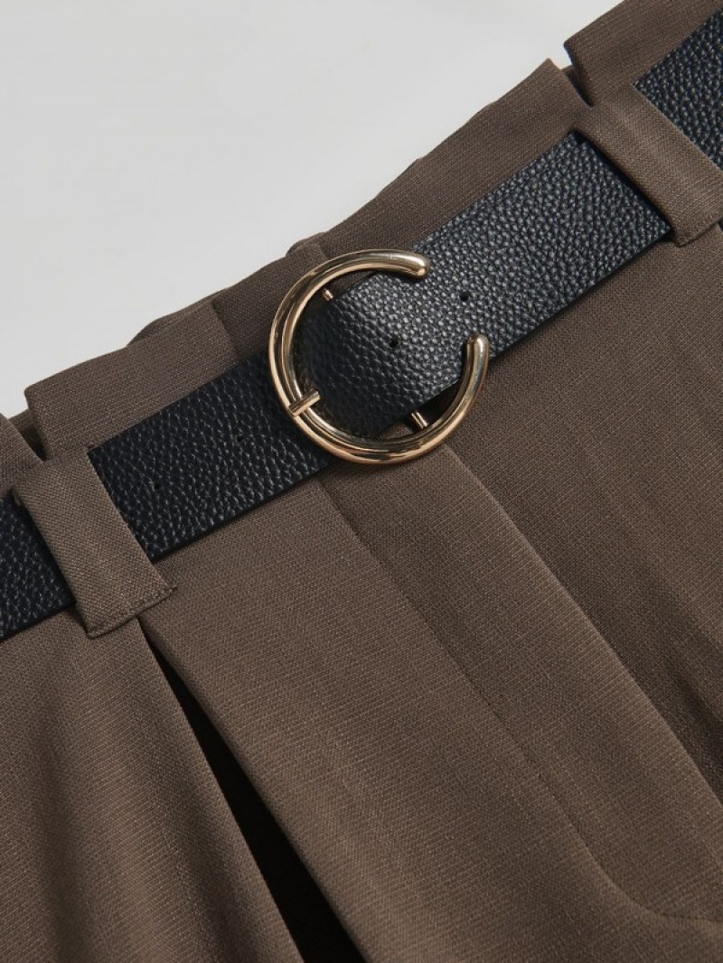 Brown Reserved Belt Women's Trousers | GVZD-86504