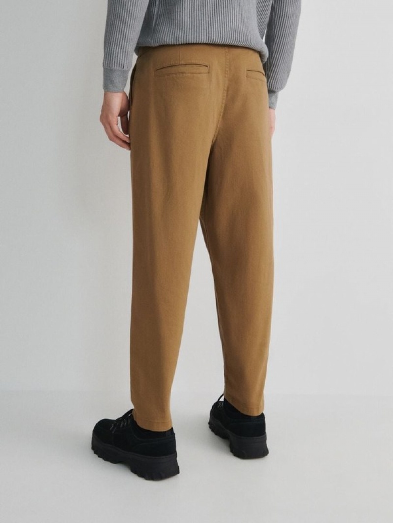 Brown Reserved Cotton Rich Carrot Men's Trousers | ZWRT-43201