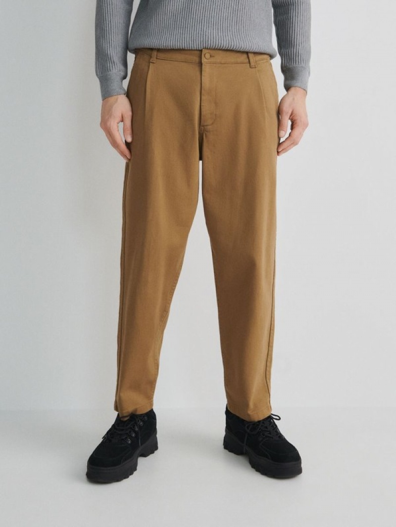 Brown Reserved Cotton Rich Carrot Men's Trousers | ZWRT-43201