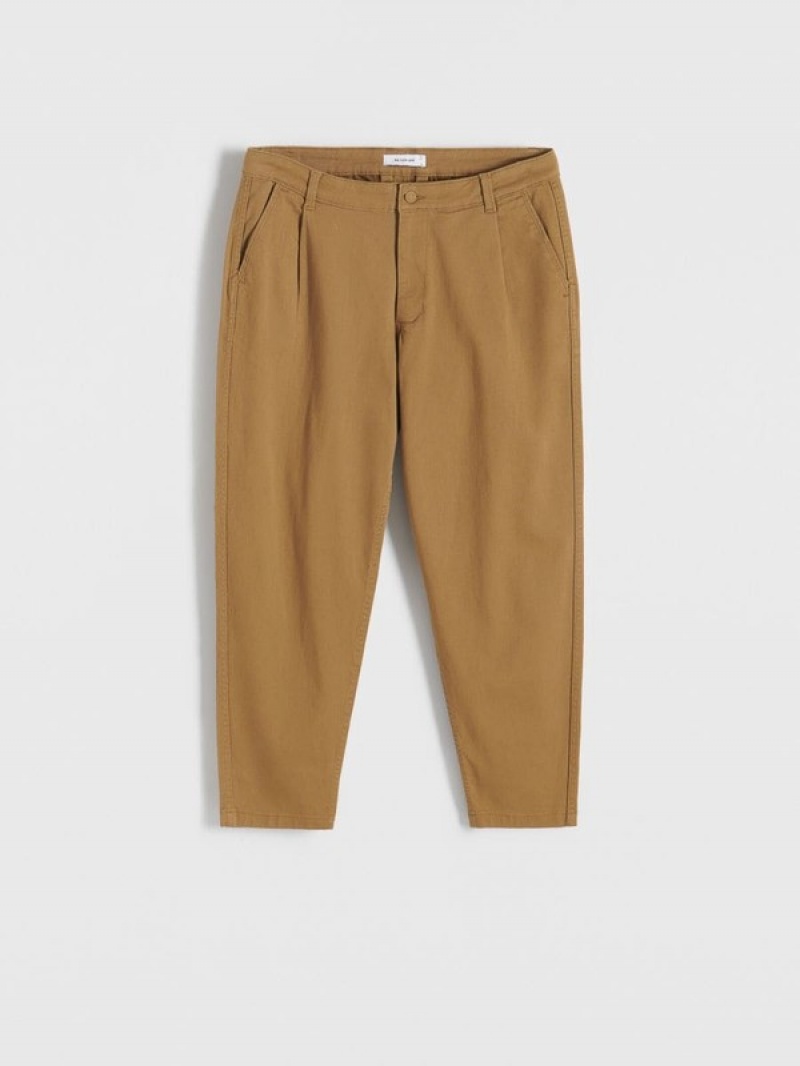 Brown Reserved Cotton Rich Carrot Men's Trousers | ZWRT-43201