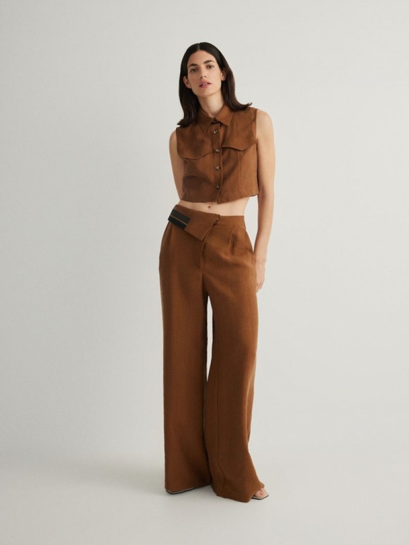 Brown Reserved Decorative Waistband Women's Trousers | CYLT-10946