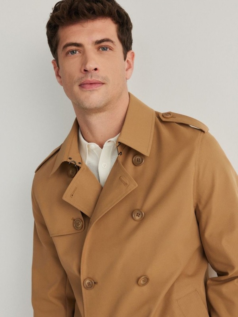 Brown Reserved Double-breasted Trench Men's Coats | QUGR-93578