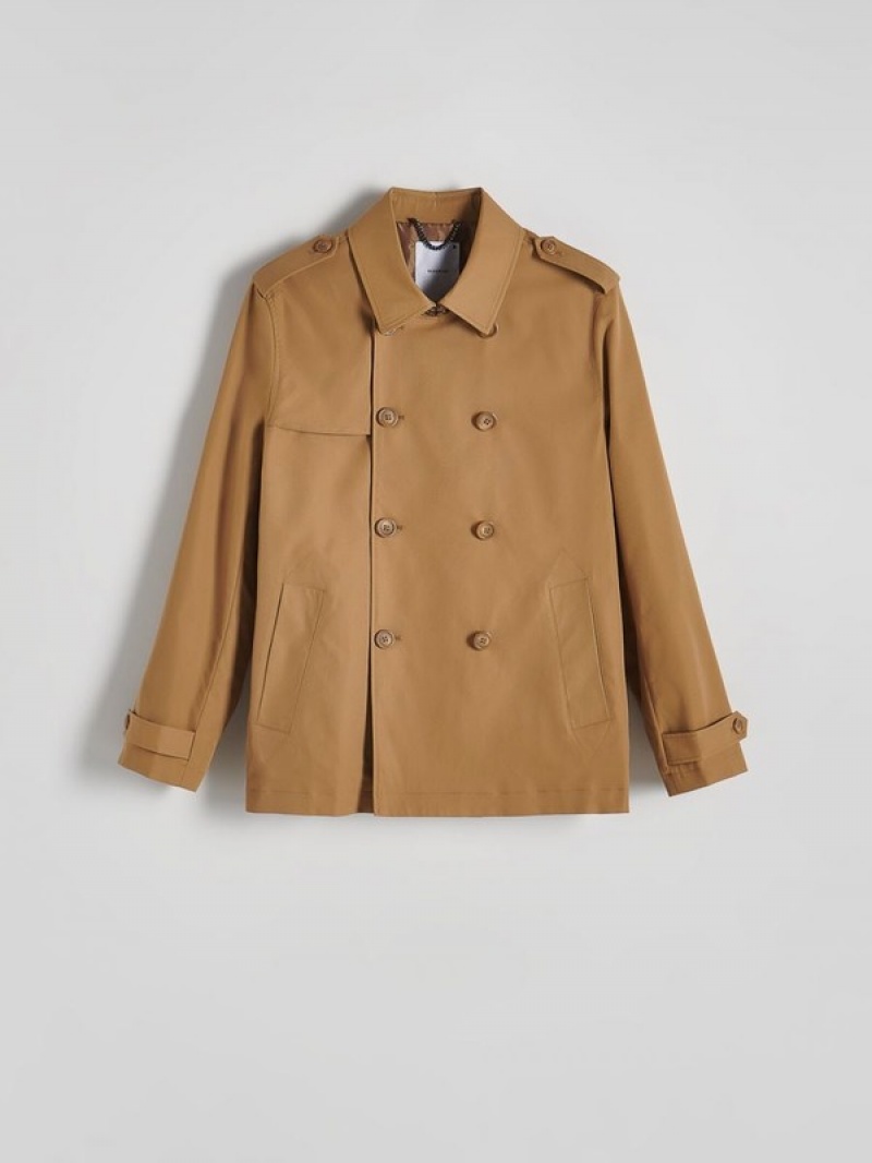 Brown Reserved Double-breasted Trench Men's Coats | QUGR-93578