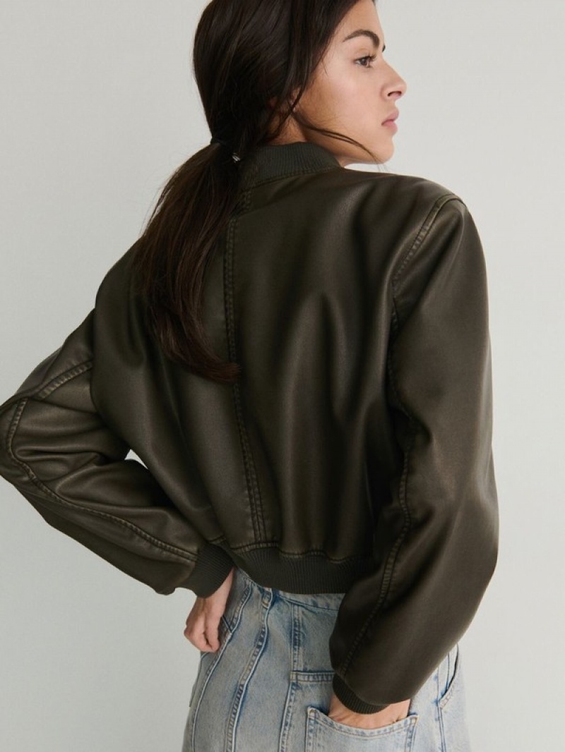 Brown Reserved Faux Leather Bomber Women's Jackets | LZTN-54612