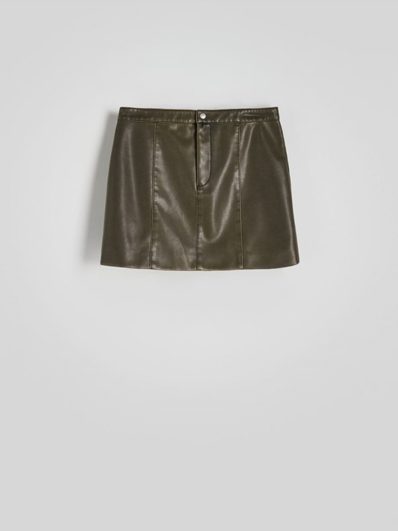 Brown Reserved Faux Leather Mini Women's Skirts | BQKS-35498