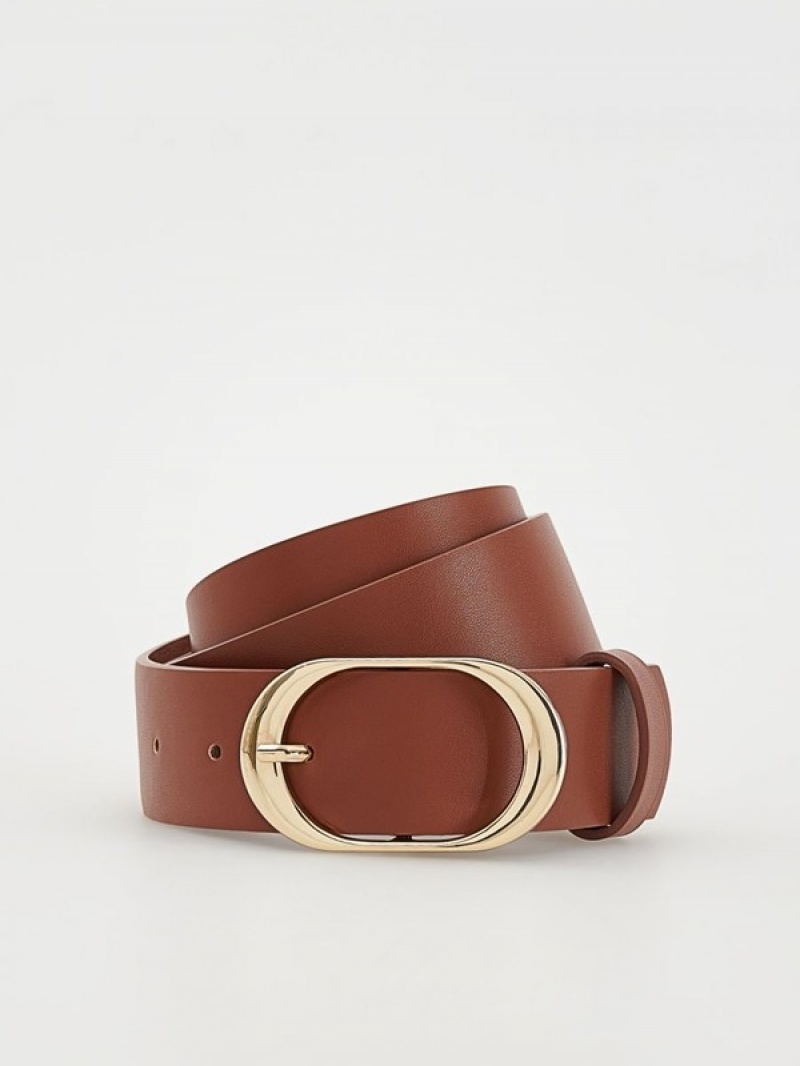 Brown Reserved Faux Leather Women's Belts | MJBE-16038