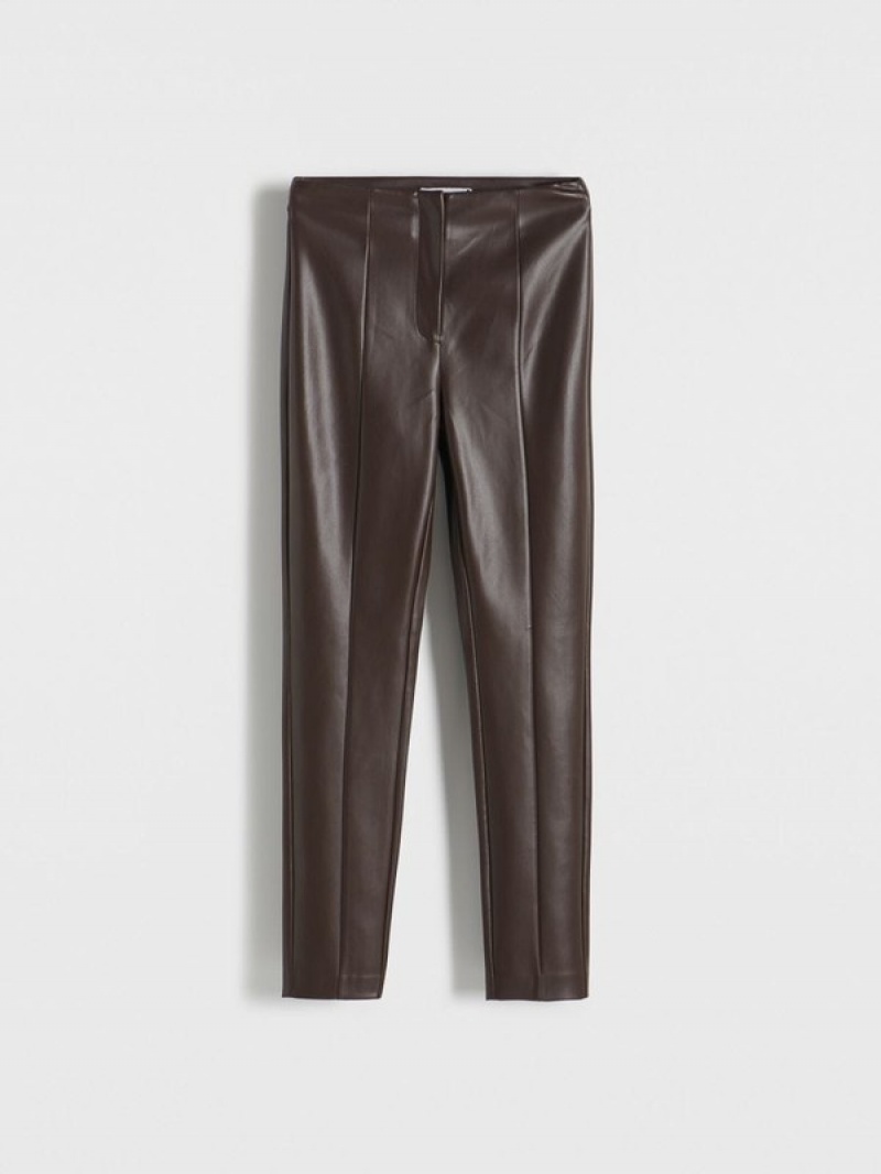 Brown Reserved Faux Leather Women's Trousers | ONYR-85417