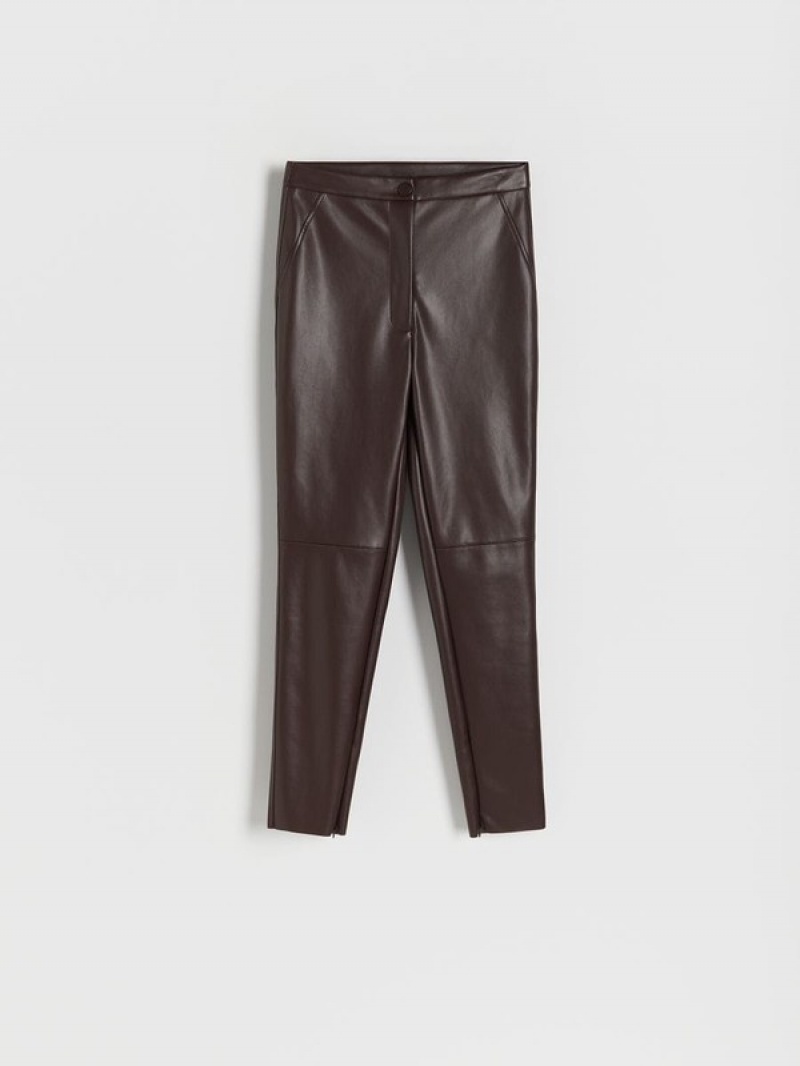 Brown Reserved Faux Leather Women's Trousers | DVWC-35926