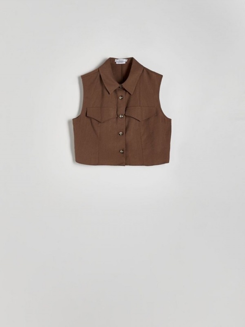 Brown Reserved Lyocell Top Women's Shirts | SFRK-83692