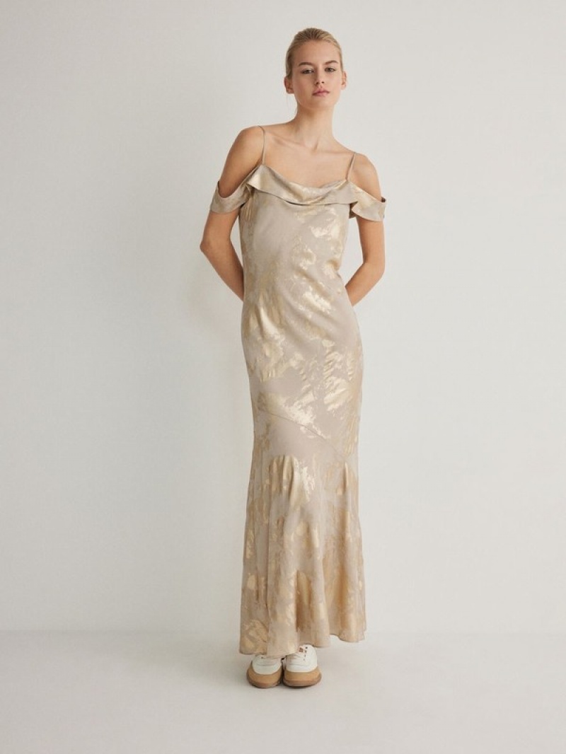 Brown Reserved Metallic Print Women's Dress | IAWL-29750