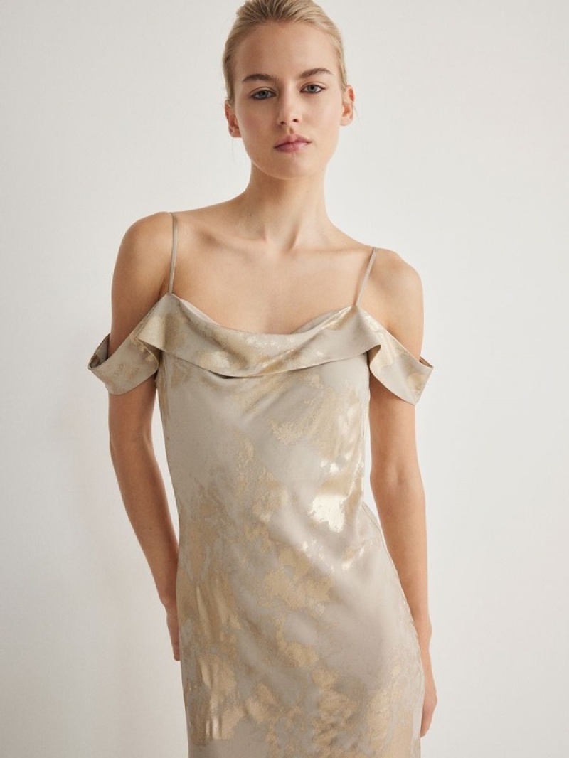 Brown Reserved Metallic Print Women's Dress | IAWL-29750