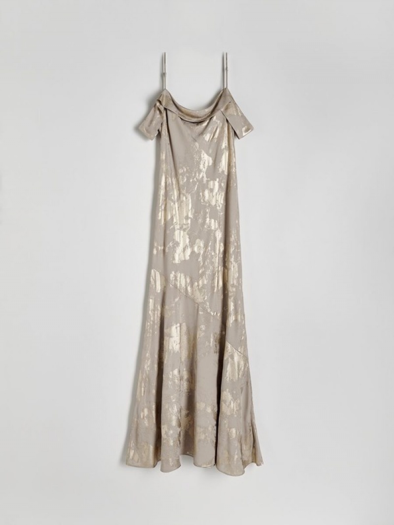 Brown Reserved Metallic Print Women's Dress | IAWL-29750