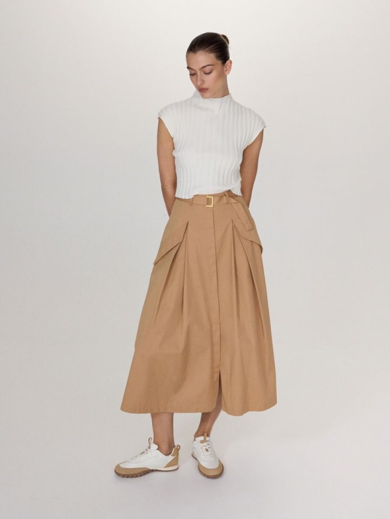 Brown Reserved Midi With Women's Skirts | ZYWK-84517