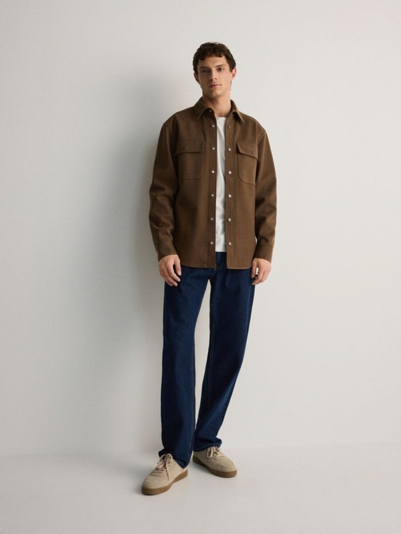 Brown Reserved Shacket Men's Jackets | JTEO-18526