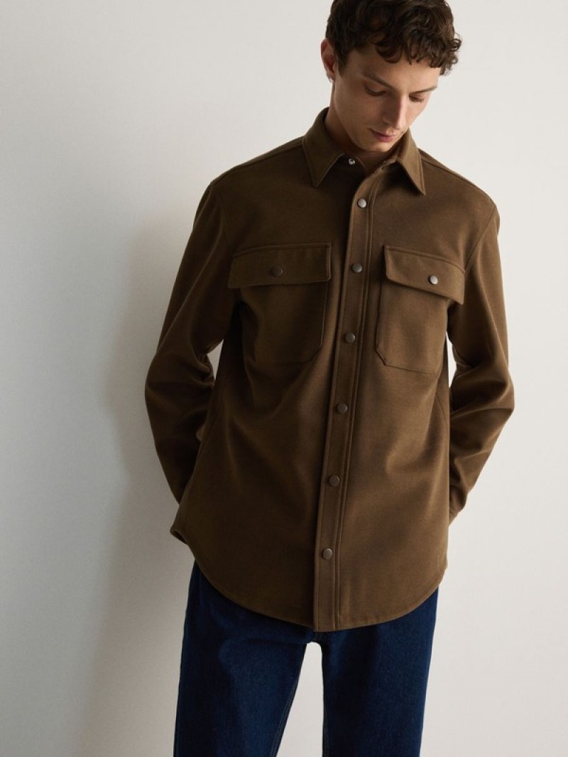 Brown Reserved Shacket Men's Jackets | JTEO-18526