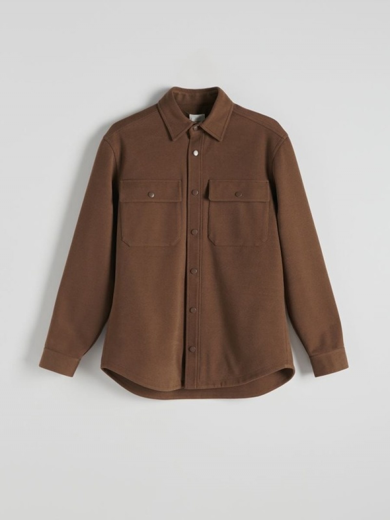 Brown Reserved Shacket Men's Jackets | JTEO-18526