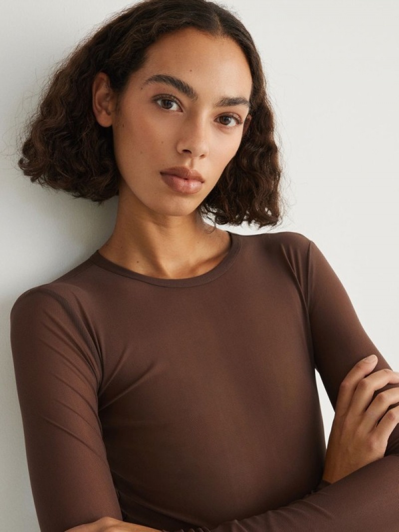 Brown Reserved Sheer Women's Shirts | UCBO-42639