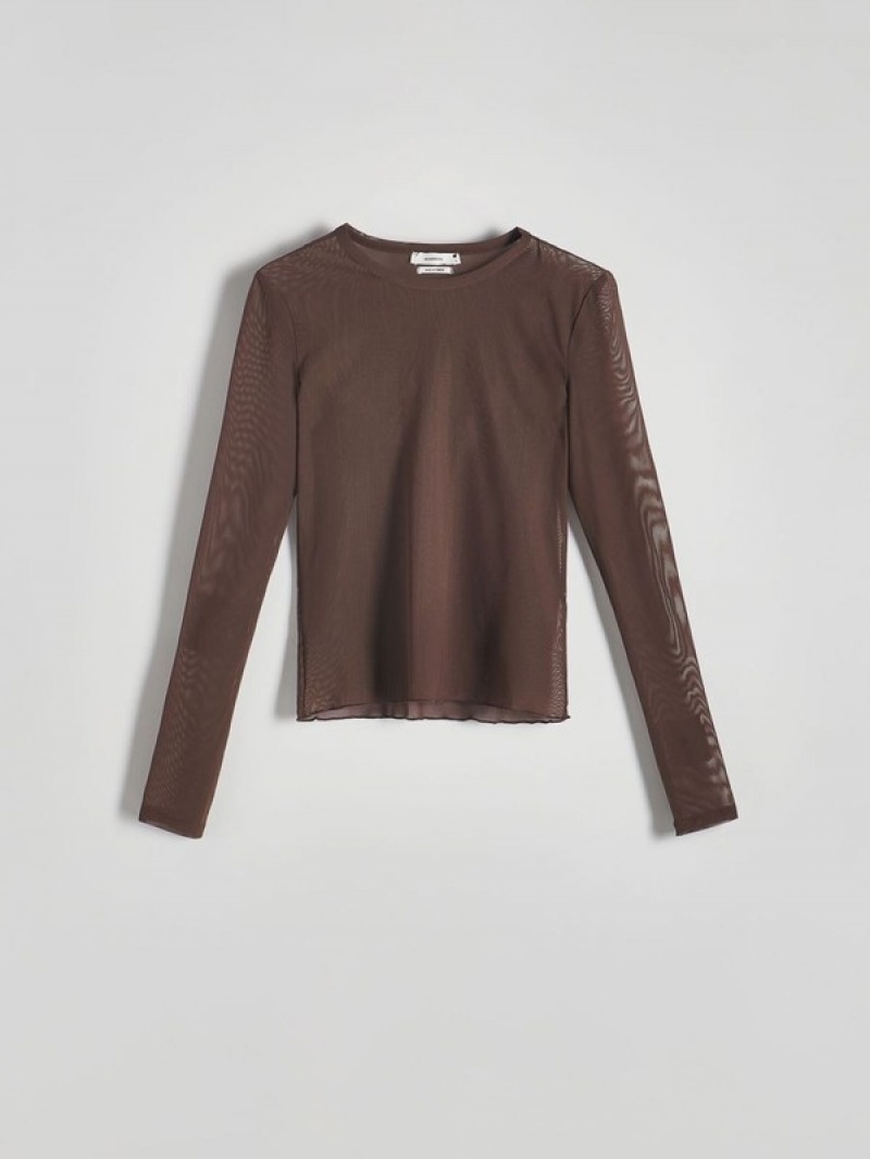 Brown Reserved Sheer Women's Shirts | UCBO-42639