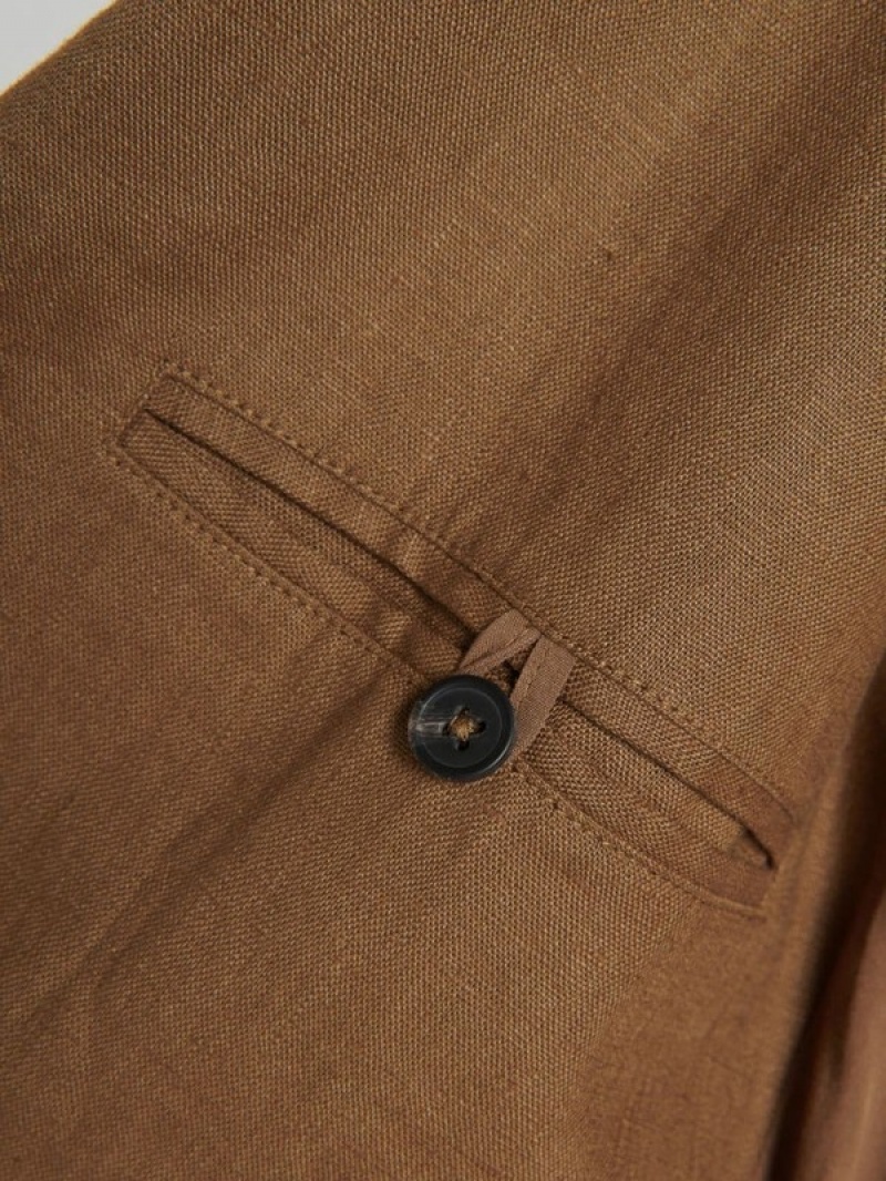 Brown Reserved Slim Fit Linen Men's Suits | HWTG-43918