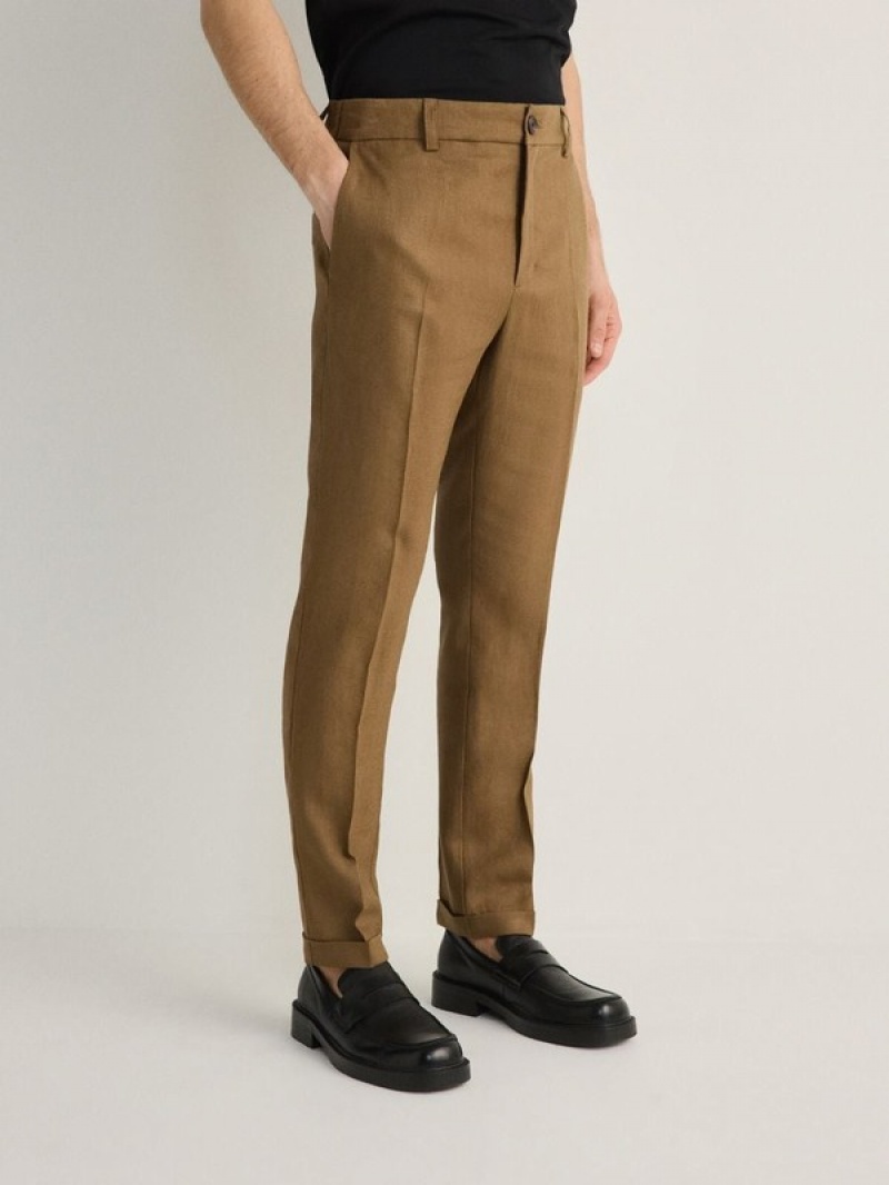 Brown Reserved Slim Linen Men's Trousers | GMDI-61327