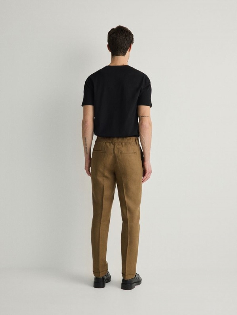 Brown Reserved Slim Linen Men's Trousers | GMDI-61327