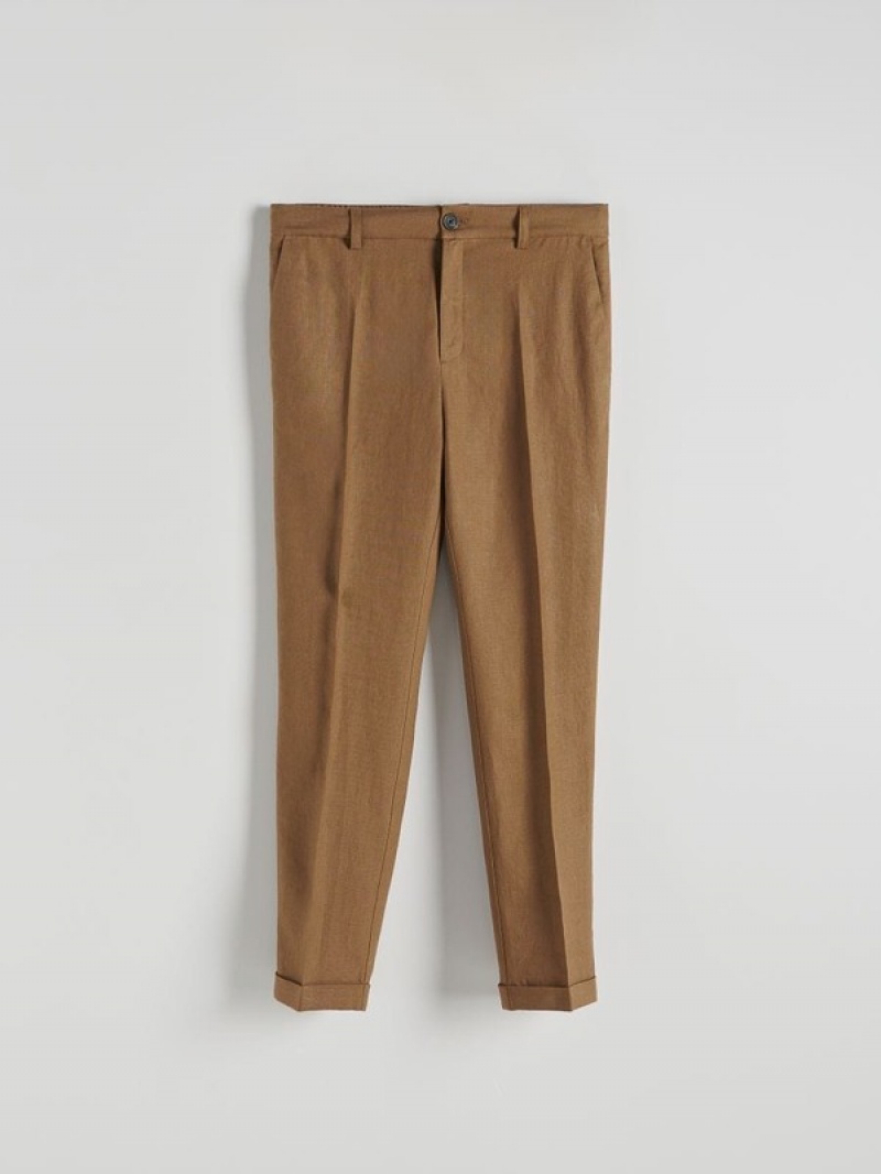 Brown Reserved Slim Linen Men's Trousers | GMDI-61327