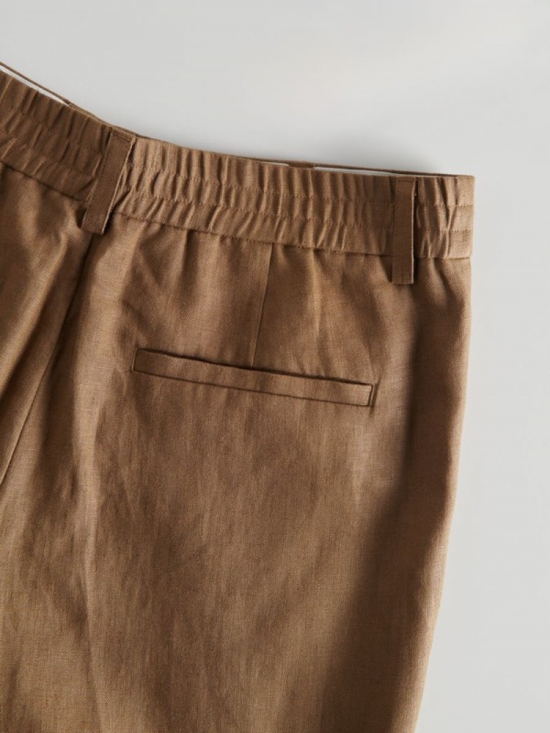 Brown Reserved Slim Linen Men's Trousers | GMDI-61327