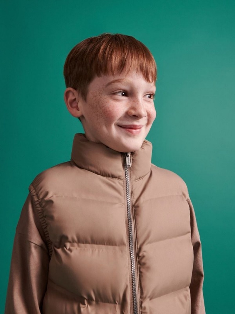 Brown Reserved Stand Up Collar Boys' Jackets | ESLG-40613