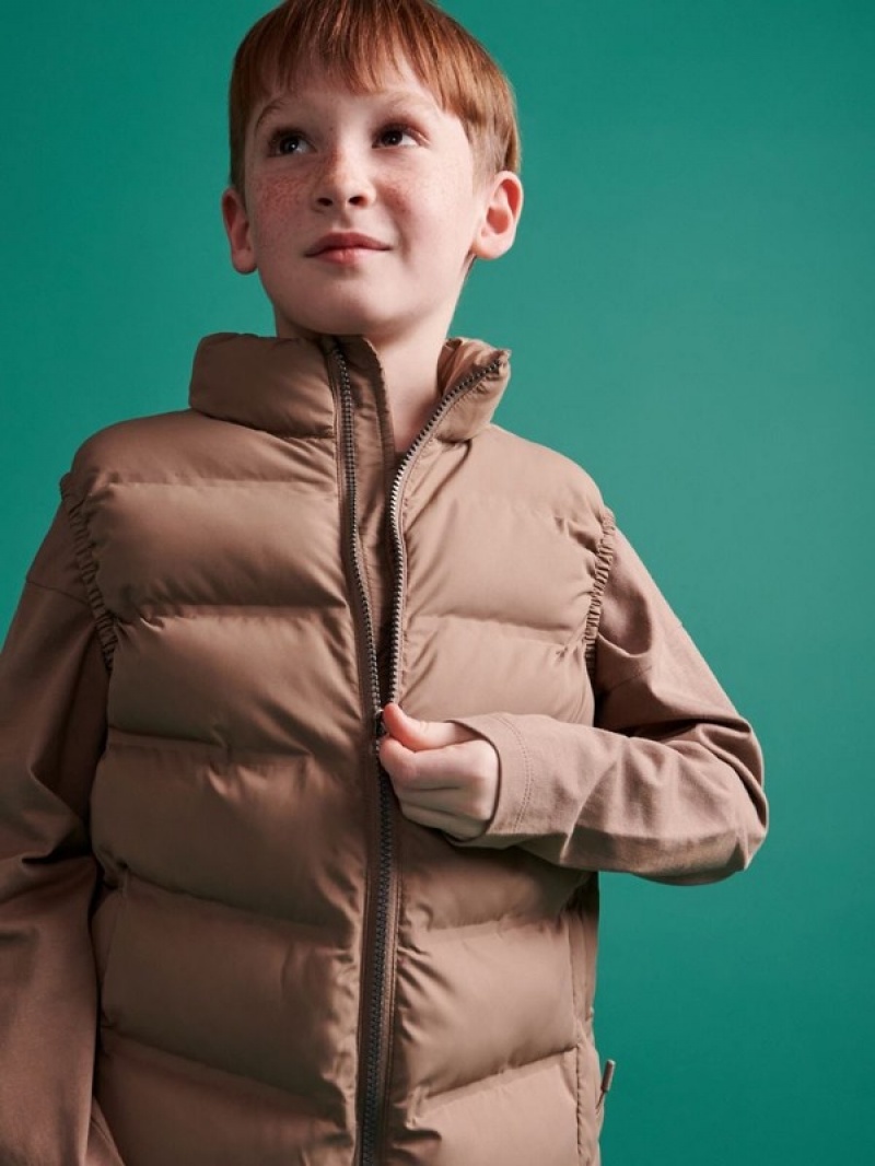 Brown Reserved Stand Up Collar Boys' Jackets | ESLG-40613