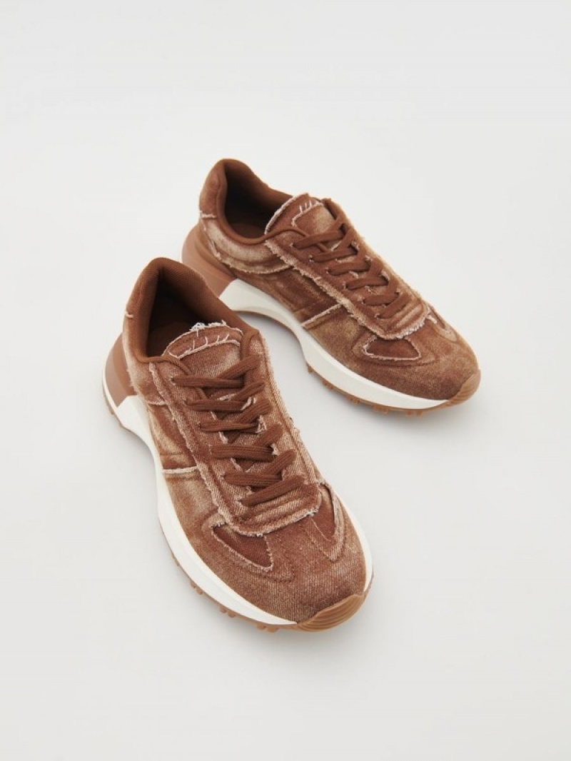 Brown Reserved Wash-effect Women's Sneakers | QSGB-48302